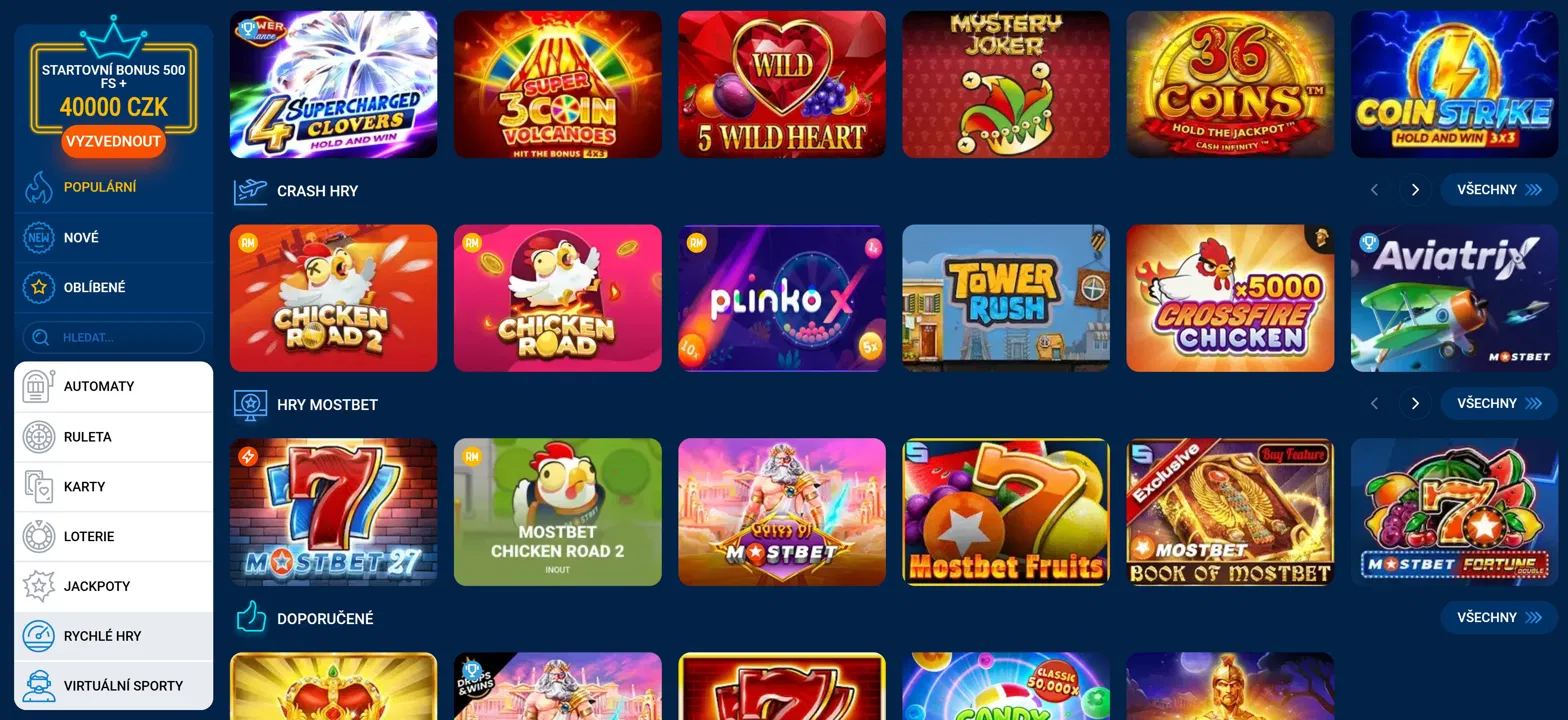 Mostbet casino lobby s tisíci sloty